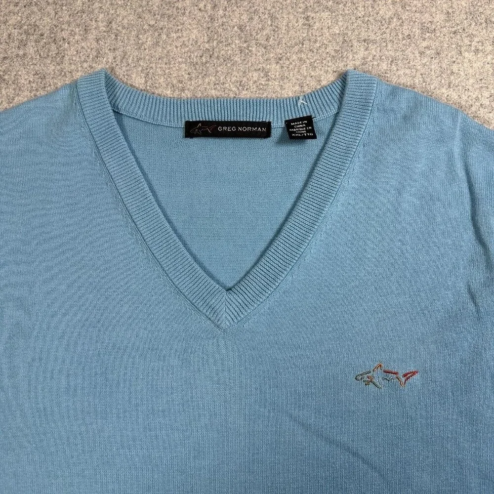 Greg Norman XXL Men's Sweater Vest Golf Blue Sleeveless Logo V-Neck‎ Cotton